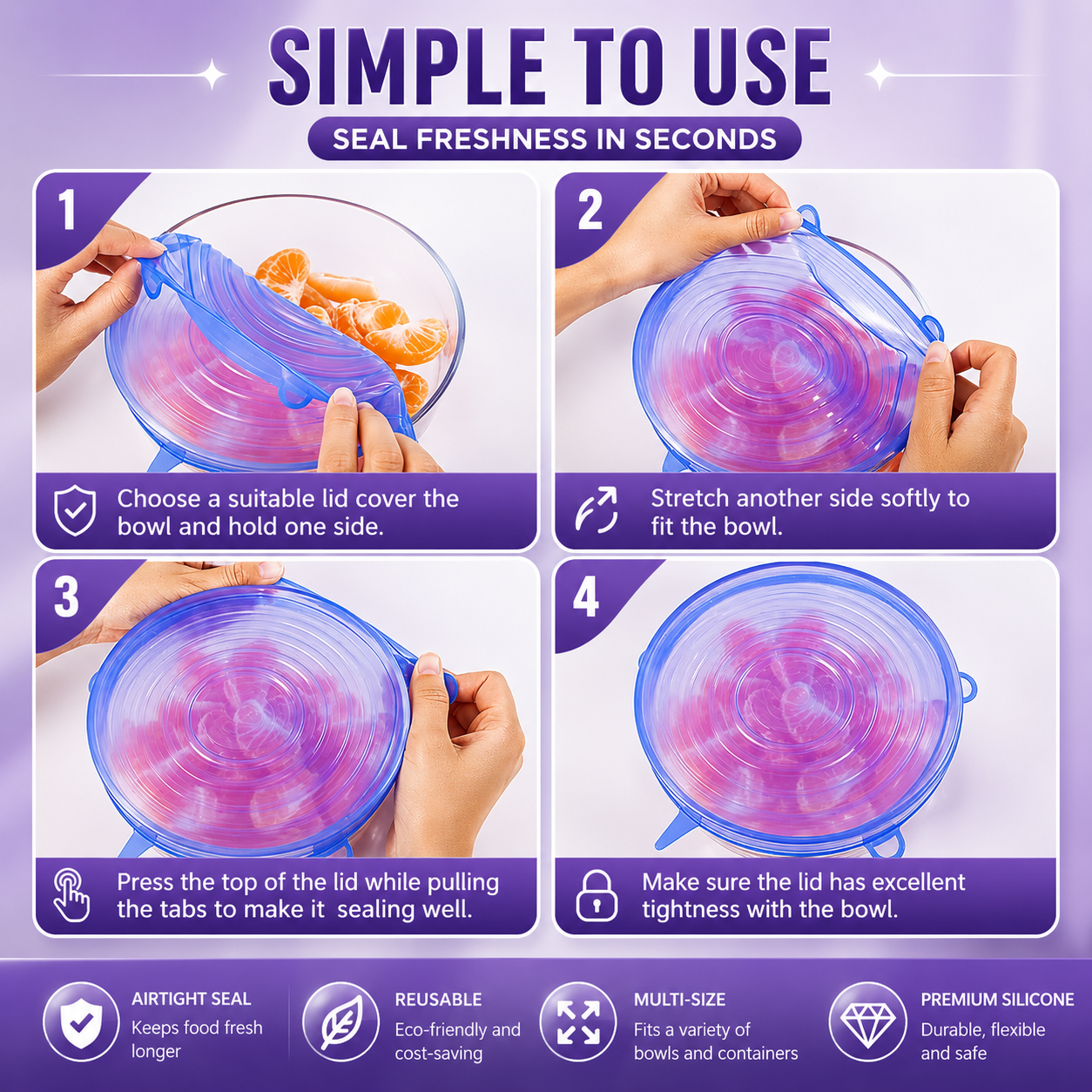 VIONEXIA™ FlexSeal Silicone Stretch Lids (6-Pack)