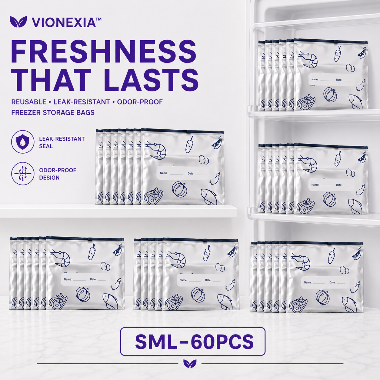 VIONEXIA™ FreshSeal Reusable Freezer Bags