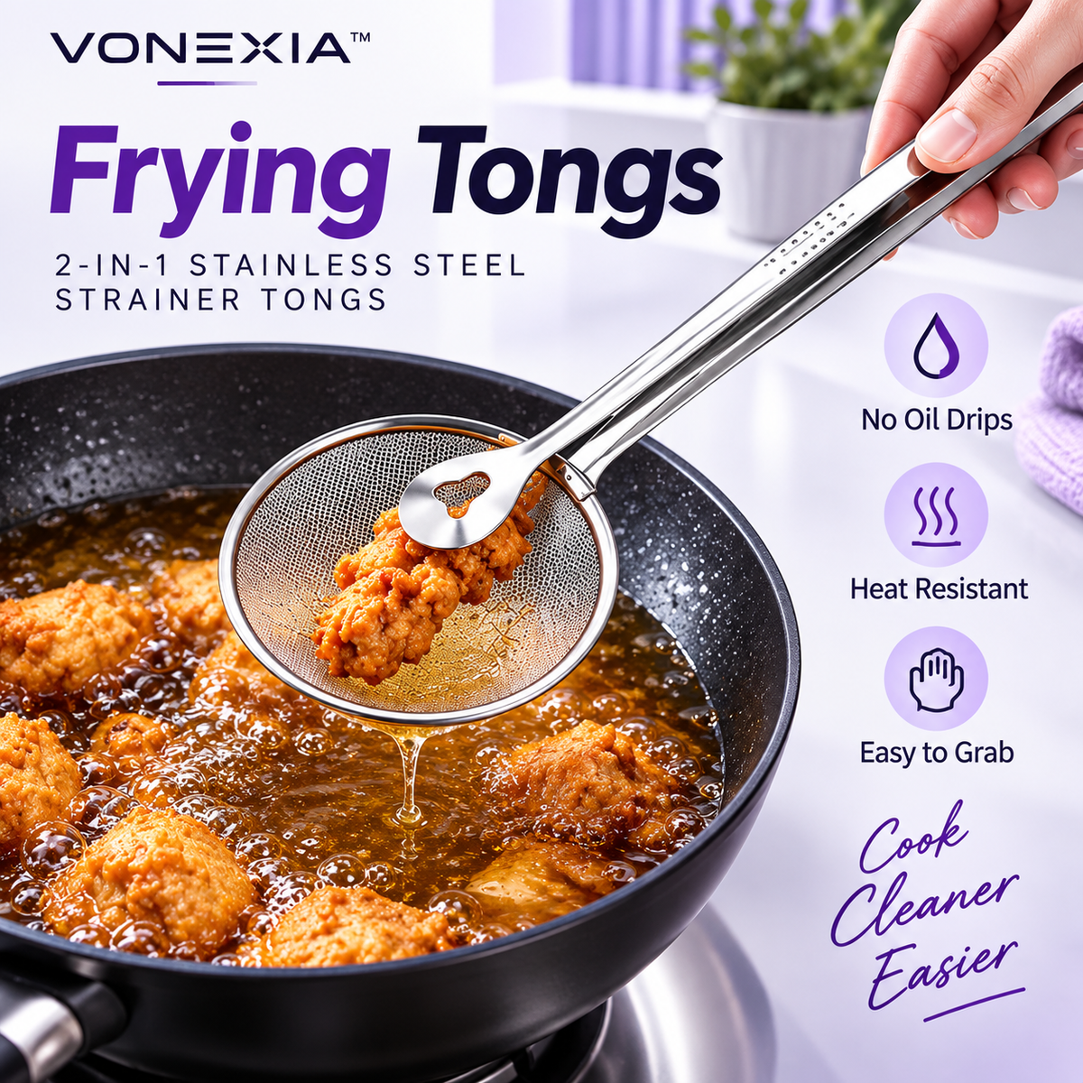 VIONEXIA™ StrainGrip Pro – 2-in-1 Strainer Tongs