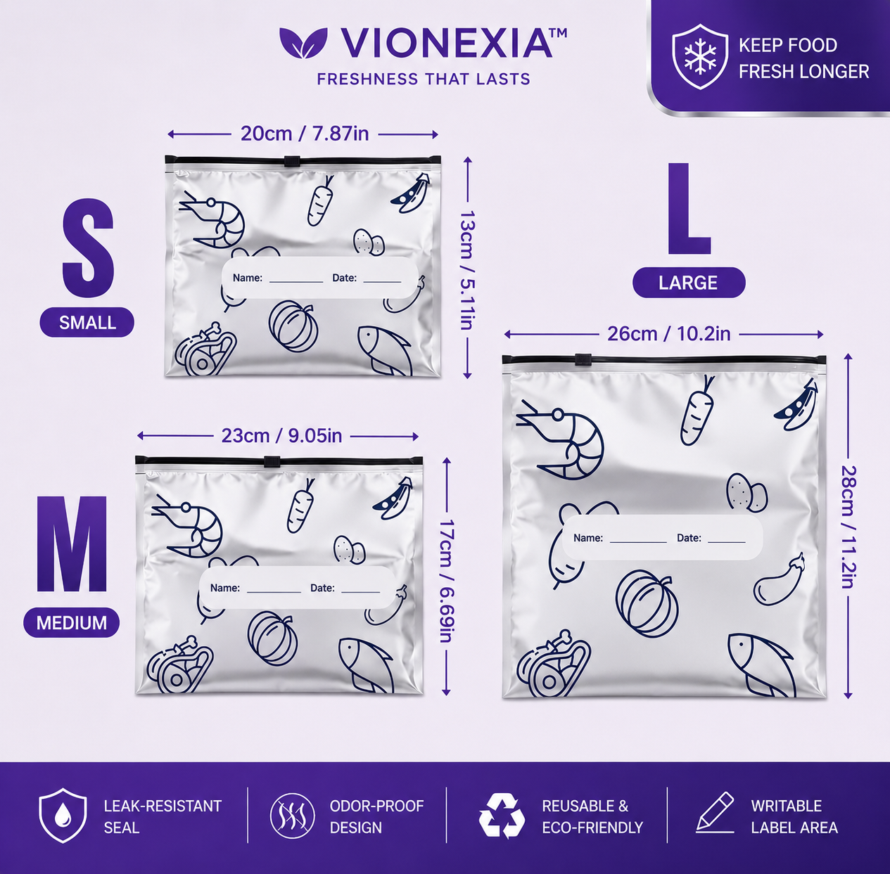 VIONEXIA™ FreshSeal Reusable Freezer Bags