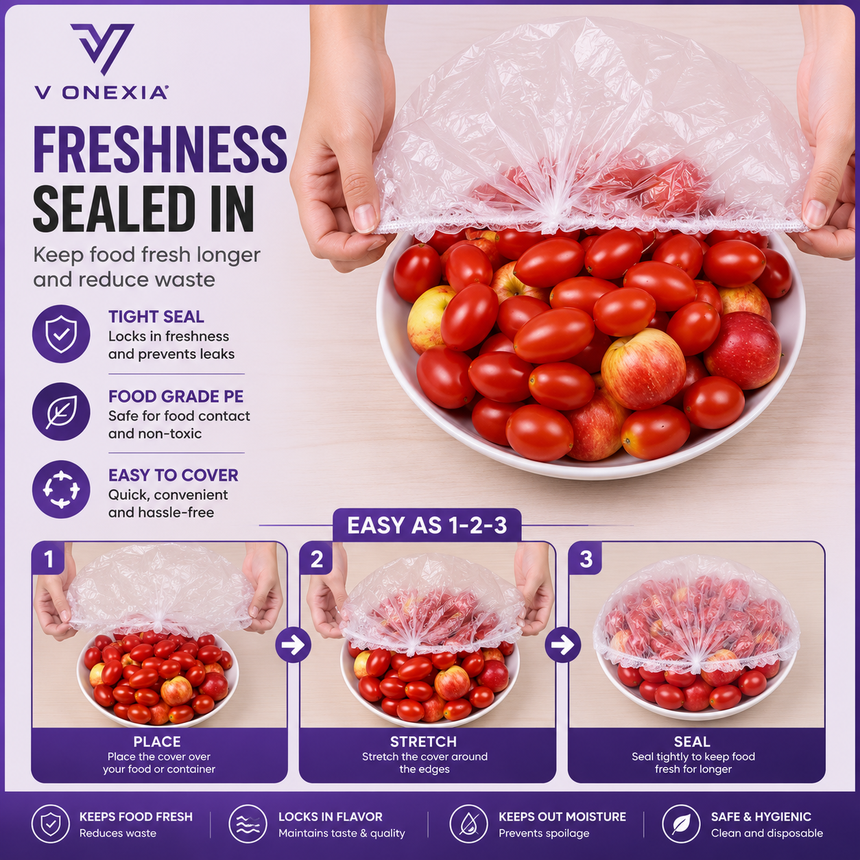 VIONEXIA™ FreshSeal Stretch Food Covers (100 PCS)