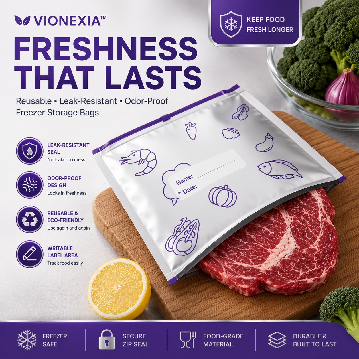 VIONEXIA™ FreshSeal Reusable Freezer Bags