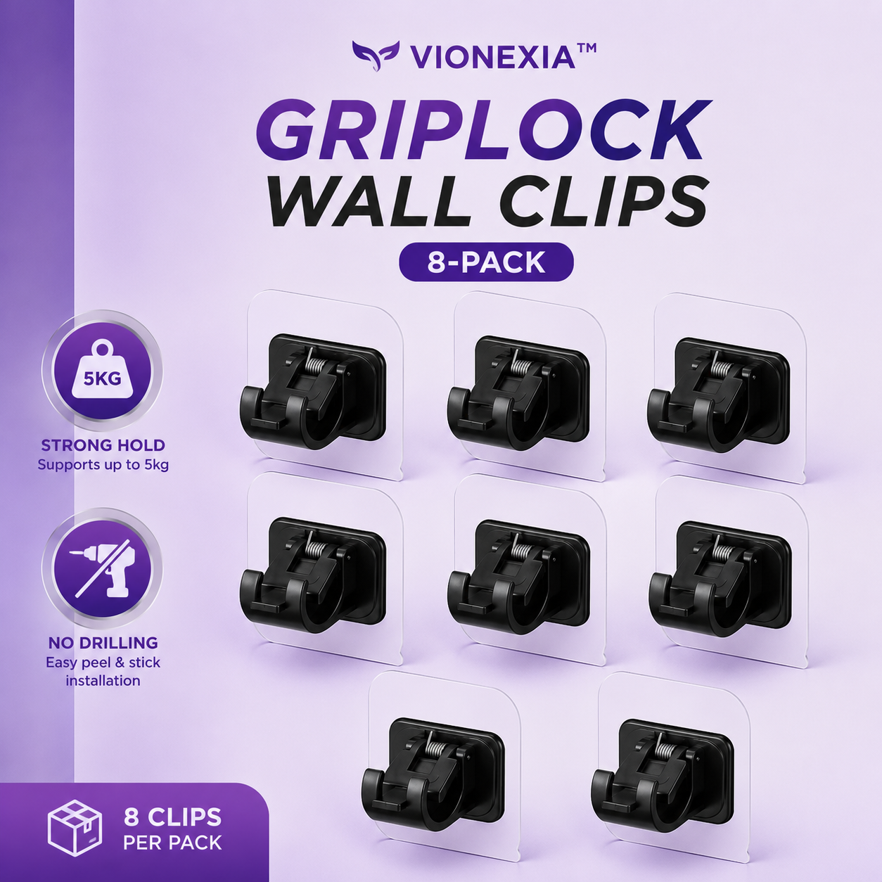 VIONEXIA™ GripLock Wall Clips (8-Pack)
