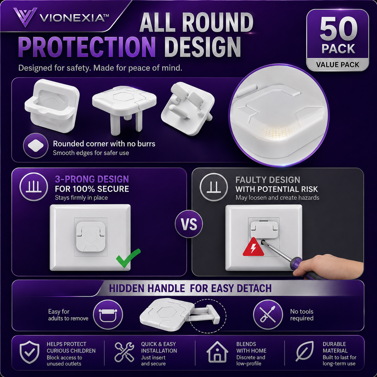 VIONEXIA™ SafeSocket – 50 Pack