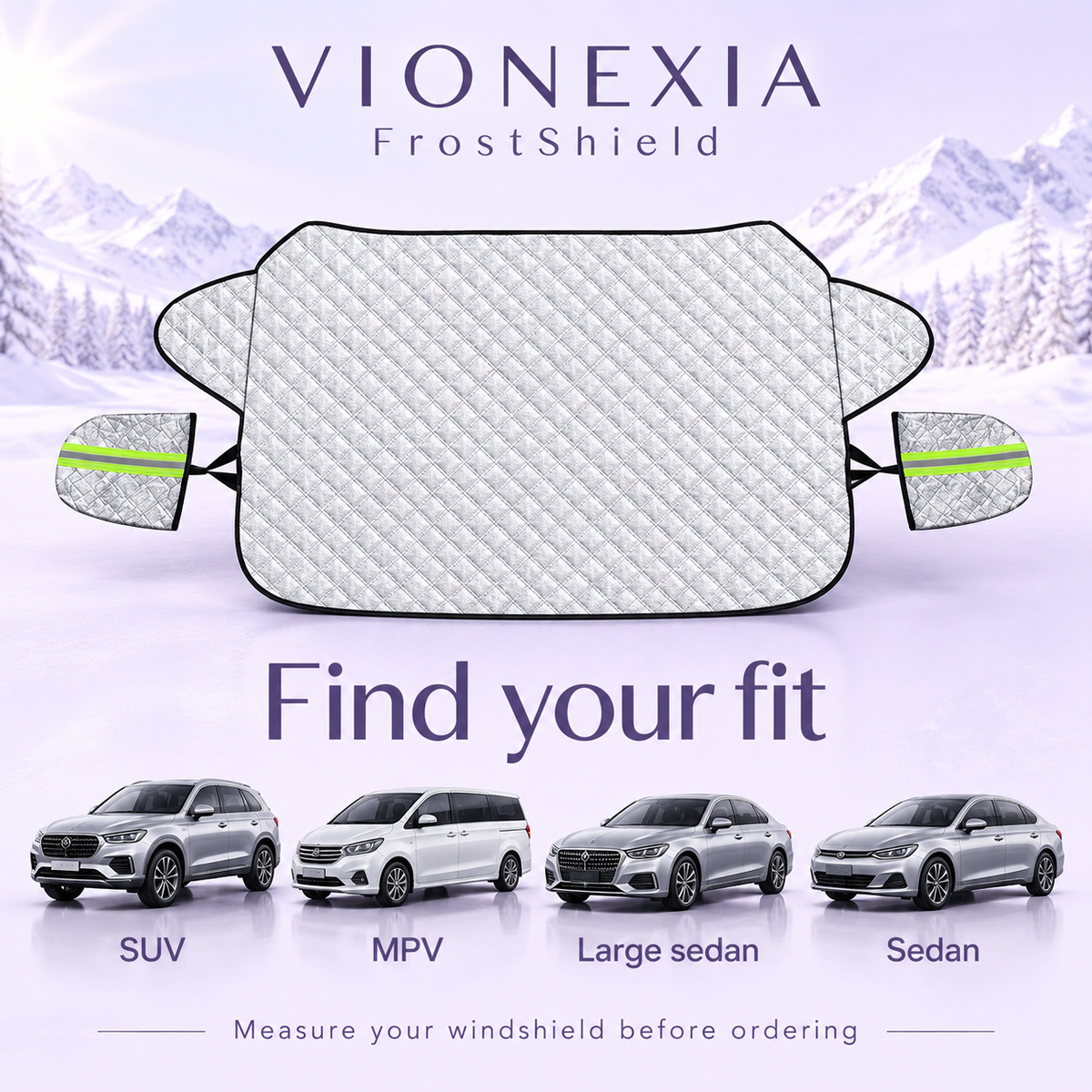 VIONEXIA™ FrostShield – All-Season Windshield & Mirror Cover