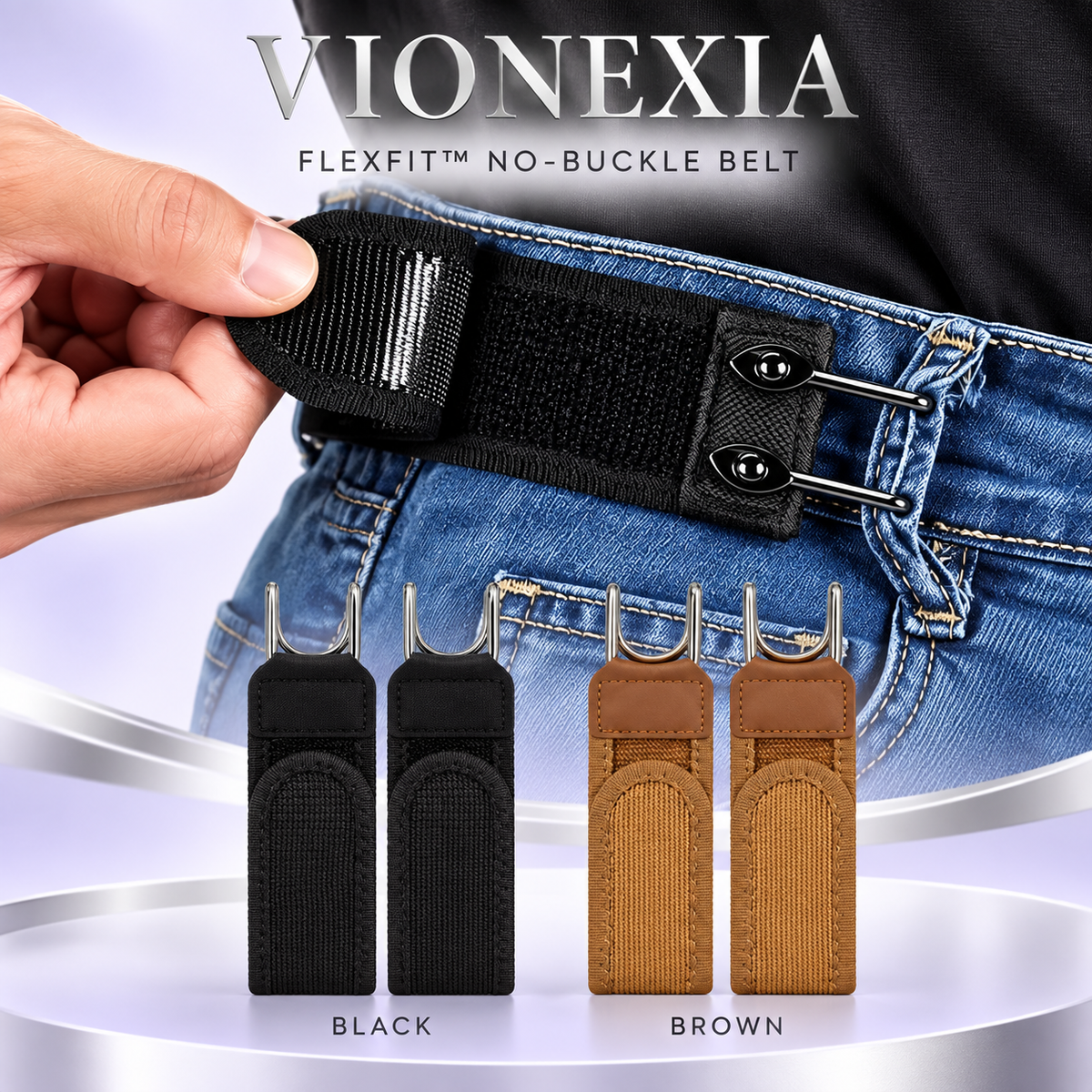 VIONEXIA FlexFit™ No-Buckle Elastic Belt — 2-Pack