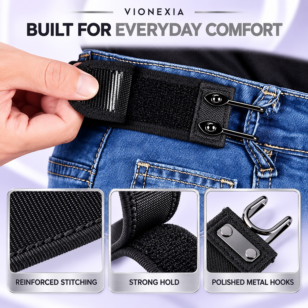 VIONEXIA FlexFit™ No-Buckle Elastic Belt — 2-Pack